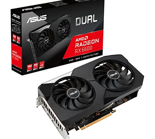 ASUS DUAL AMD Radeon RX 6600 – Carte graphique (8GB GDDR6, AMD RDNA 2, PCIe 4.0, HDMI 2.1, DisplayPort 1.4a, ventilateurs axiax à double roulement à billes, 0dB)