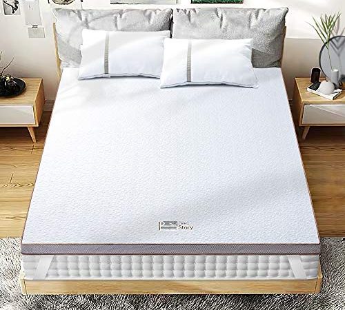 BedStory [Nouvelle Technologie] Surmatelas 160 x 200 à Mémoire de Forme de 7.5cm, Surmatelas de Haute Densité avec Gel Plus Respirant, Housse Amoivible et Lavable