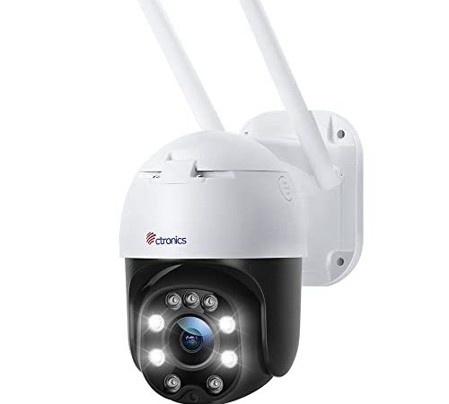 Caméra de Surveillance WiFi Extérieure PTZ Ctronics IP Caméra 1080P Détection de Mouvements Humaine Suivi Automatique 355° 90°Audio Bidirectionnel Etanche IP66 Vision Nocturne en Couleur