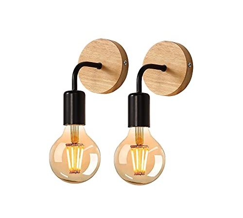 DAXGD Applique Murale Interieur 2 Pack, Lampe Murale Industrielle en Bois, Appliques Wall Decoration Murale Rétro pour Salon, Chambre à Coucher (Ampoules Non comprises)