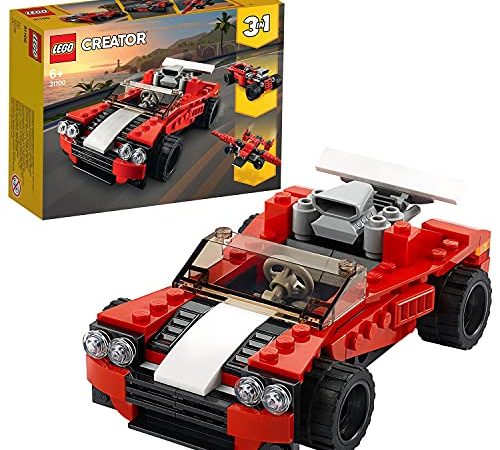 LEGO 31100 Creator 3 en 1 La Voiture de Sport, Se Transforme en Hot Rod et Avion, Jouet pour Fille et Garçon dès 7 Ans