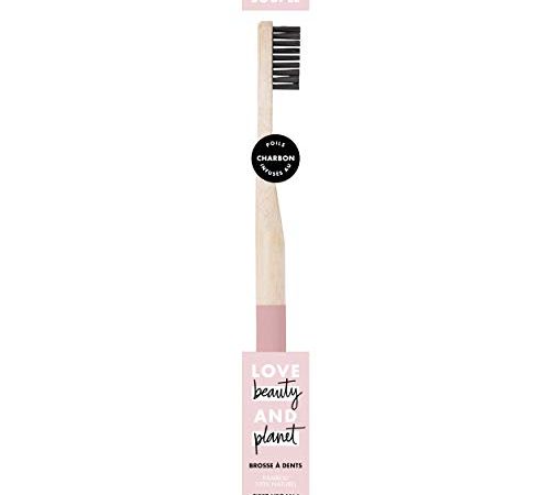 Love Beauty And Planet Brosse à Dents Manuelle Souple Vegan, Manche en Bambou Naturel, Poils infusés au charbon, Certifié Vegan x 1