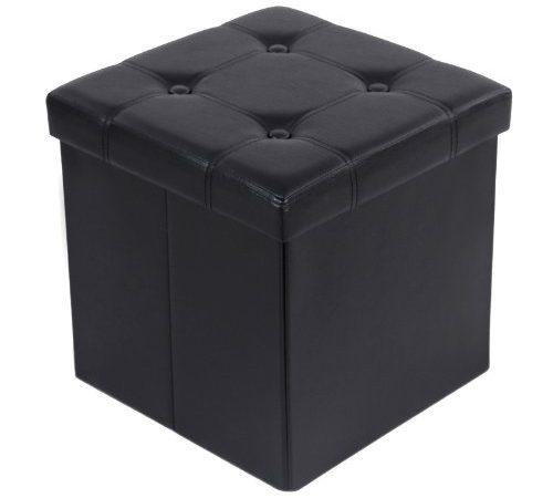 SONGMICS Tabouret Pouf Coffre Boîte de Rangement Repose-Pied Cube Siège Pliable Gagner de l'espace Noir 38 x 38 x 38 cm LSF30B