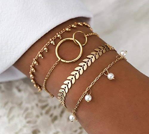 Yean – Lot de 4 bracelets à perles style bohème, doré