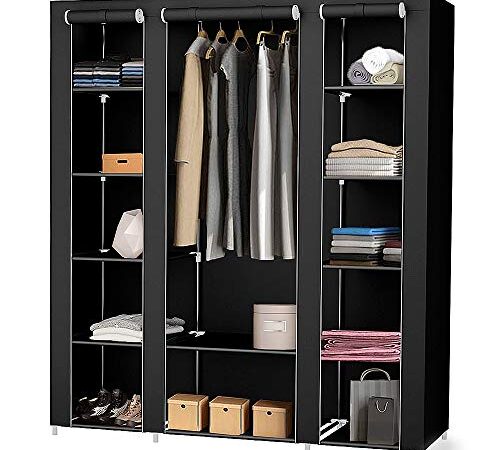 Armoire de Rangement Garde-Robe, Penderie Dressing en Tissu Non-tissé, pour Objets Personnels, Vêtements, Chaussures, Jouets et Livres (Noir, 175x150x45cm)