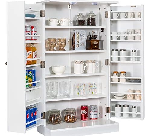 COSTWAY Armoire de Cuisine avec 14 Étagère, Buffet à 5 Niveaux, Meuble de Rangement avec Dispositif Anti-Renversement, Blanc