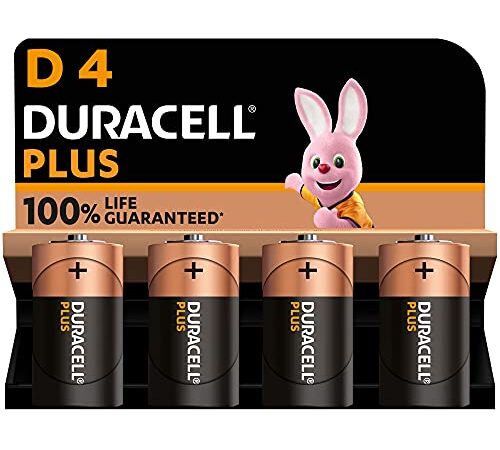 Duracell - Piles alcalines D Plus, 1.5 V LR20 MN1300, paquet de 4