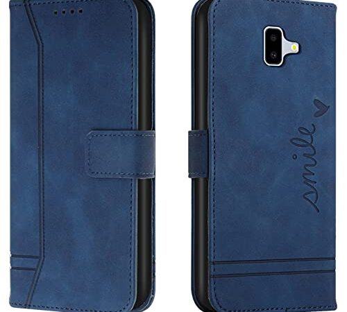 Lihondar Coque pour Samsung Galaxy J6 Plus 2018, Etui Portefeuille Samsung J6 Plus 2018, Protection Etui à Rabat Housse en Cuir PU avec Antichoc TPU [Magnétique] pour Samsung J6 Plus 2018 (Bleu)