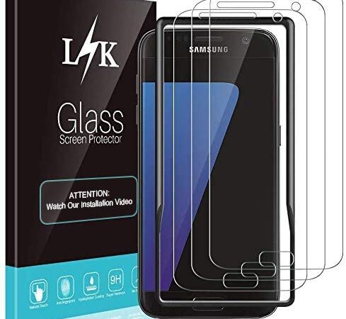 LϟK 3 Pièces Protection Écran pour Samsung Galaxy S7 - Verre Trempé 9H Dureté Installation Facile du Cadre D'alignement Haute Définition Film Protection