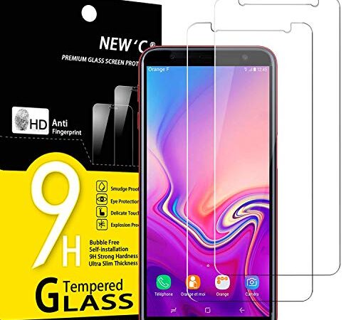 NEW'C Lot de 2, Verre Trempé pour Samsung Galaxy J6 Plus, Film Protection écran sans Bulles d'air Ultra Résistant (0,33mm HD Ultra Transparent) Dureté 9H Glass