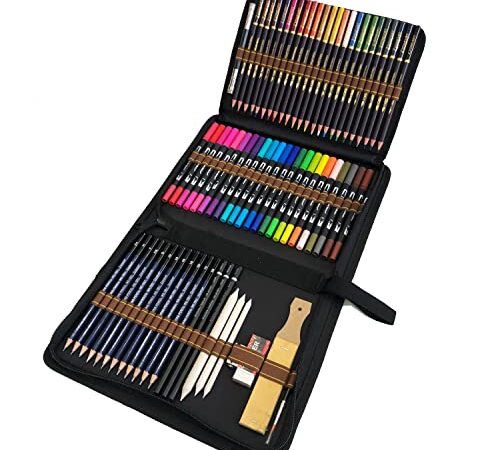 Stylos Pinceaux à Dessin, 24 Stylos Pinceaux à double pointe, 24 Crayons aquarelle, 12 Crayons à croquis et Accessoires attaché livre de coloriage pour enfants et adultes