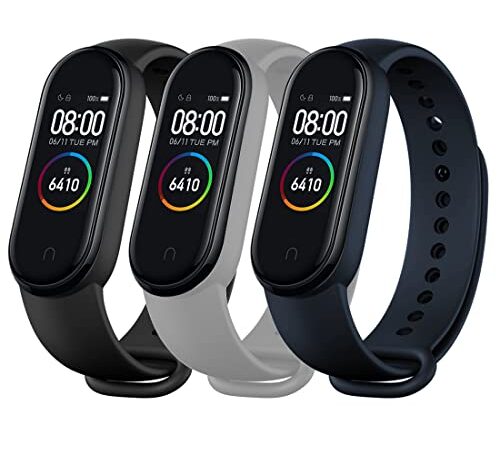 Superpow Bracelet pour Xiaomi Mi Band 3/Xaiomi Mi Band 4, Bracelet de Remplacement en Silicone pour Mi Band 3/ Mi Band 4, Brassard de Remplacement Extensible-Couleurs (3 couleurs-1)