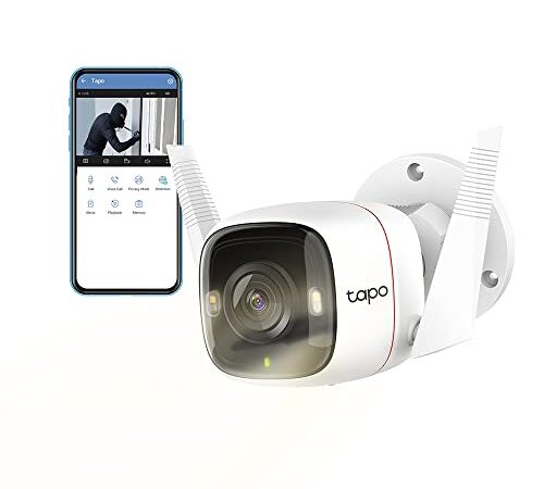 Tapo Caméra Surveillance WiFi extérieur TAPO C320WS, QHD 4MP(2K+), Vision nocturne en couleur, étanche IP66, Détection de personne et alarme sonore, Compatible avec Alexa et Google Assistant