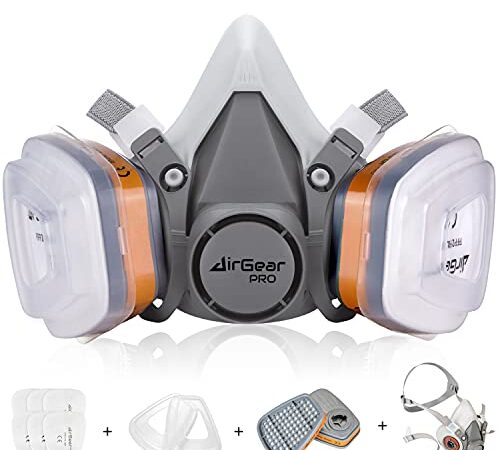 AirGearPro M-500 Masque de Protection Respiratoire Réutilisable, Anti poussière, Anti gaz avec Filtres pour Peinture, Travaux, Bricolage, Ponçage