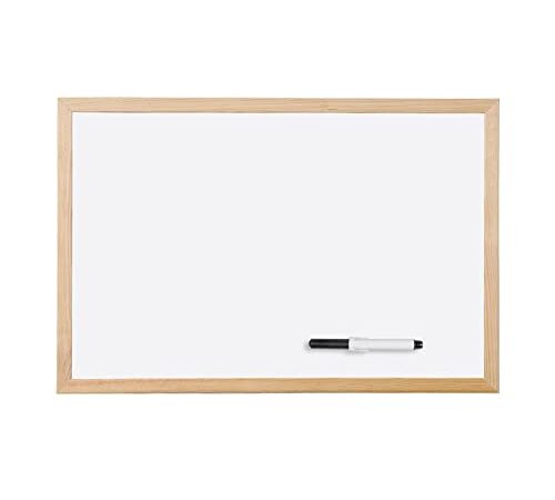 Bi-Office Budget - Tableau Blanc, 60 x 40 cm, avec 1 Marqueur, Tableau à Mémo avec Cadre en Bois et Surface Non-Magnétique