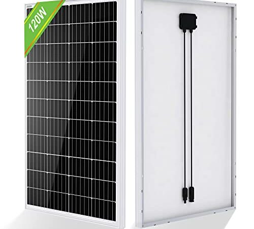 ECO-WORTHY module Panneau Solaire Monocristallin 120w 12v avec cadre en aluminium，hors réseau haute efficacité， Idéal pour Caravane, Camping-car, Bateau, Maison, Jardin，Camper Van Trailer