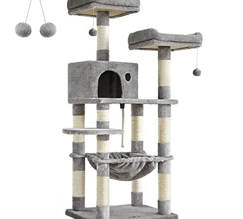 FEANDREA Arbre à Chat, Stable, 2 niches, Hauteur 143 cm, Gris Clair PCT15W