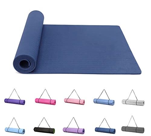 Good Nite Tapis de yoga pour femme avec surfaces texturées antidérapantes - 6 mm d'épaisseur - Avec sangle de transport - Pour yoga, pilates, gymnastique - 183 x 61 x 0,6 cm - Bleu marine