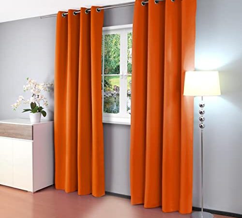 Gräfenstayn® Alana Rideau occultant thermique à œillets - Couleur unie 135 x 245 cm - Nombreuses couleurs attrayantes - Certificat de confiance Oeko-Tex®, Polyester, Orange, Lot de 2