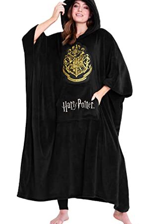 HARRY POTTER Pull Plaid Femme Homme - Sweat Oversized en Polaire (Noir Longue, Taille Unique)