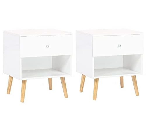 IDMarket - Lot de 2 Tables de Chevet Emmie 1 tiroir scandinaves Bois et Blanc