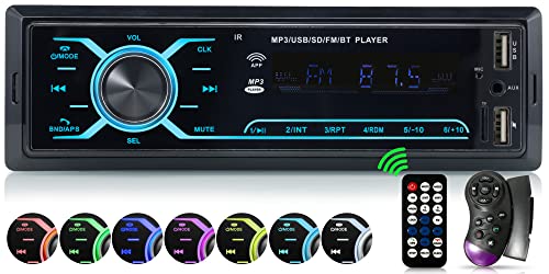 iFreGo Autoradio avec Bluetooth Mains Libres Autoradio Lecteur MP3/Radio FM Prise en Charge USB Lecture de Musique FM/TF Lecteur multimédia 7 Couleurs d'éclairage 1 Din Autoradio Bluetooth