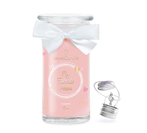 Jewelcandle My Favorite Person grand jarre (1020g, 95-125heures de combustion) rose bougie parfumée (Fraise) avec bijou en argent Sterling 925-collier