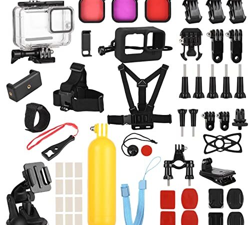 Kit d'accessoires pour GoPro 11/10/9,Sangle de Poitrine + Barre de flottabilité + boîtier étanche + Accessoires de Couverture arrière de caméra compatibles avec GoPro10/9，Compatible akaso