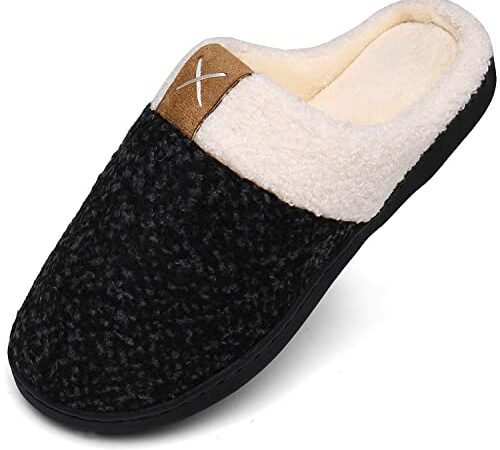 Mishansha Hommes Femmes Chausson Mousse Mémoire Peluche Maison Pantoufles Hiver Chaud Chaud Chaussons Antidérapant Slippers Chaussures Indoor Outdoor Noir, Gr.44/45 EU