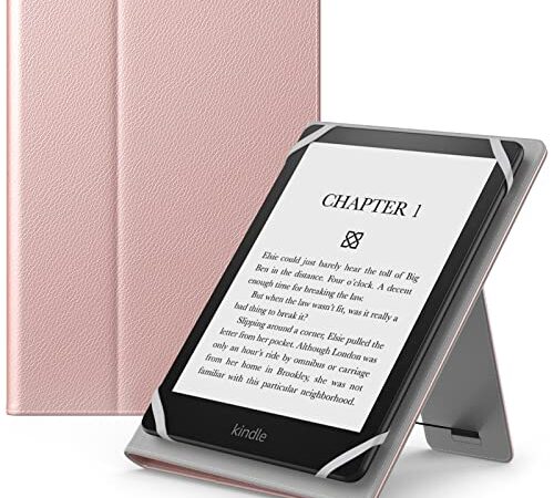 MoKo Étui Universel pour 6" 6.8" 7" Kindle eReaders Fire Tablette - Kindle/Kobo/Voyaga/Lenovo/Sony Kindle E-Book E-Reader Tablette, Coque en PU avec Support Réglable et Dragonne, Or Rosé