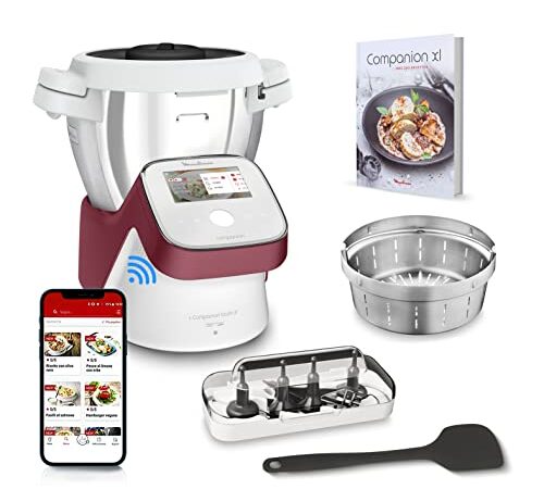 Moulinex I-Companion Touch XL Robot Cuiseur Multifonction, 1550 W, 14 programmes, Ecran tactile, Capacité utile bol 3 L, Jusqu’à 10 pers, Hachoir pétrin fouet mélangeur, Fabriqué en France HF934510