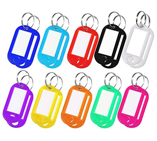 Oderra 20 Porte Clef Etiquette, Porte-Clés en Plastique 10 Couleurs, Porte clés couleur étiquette Inscriptibles pour clés de maison, étiquettes à bagages, de Nom D'animal de Compagnie Étiquettes