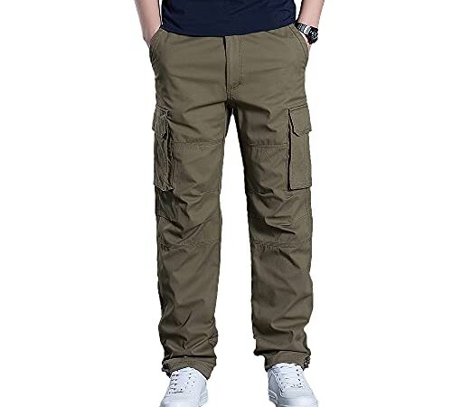 Olmecs Hommes Pantalons Elastique Coton Taille Plus Cargo Droite avec Poches Printemps/Automne, Kaki,3XL