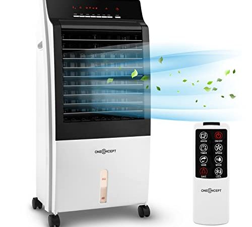 OneConcept CTR-1 - Rafraîchisseur d'air, Ventilateur, Humidificateur d'air, 3 Vitesses, 400m³/h, Réservoir d'eau de 8 litres, Filtre anti-poussière, Télécommande, Minuterie - Blanc