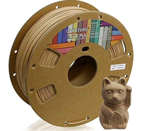 OVERTURE Matte PLA Filament 1.75mm, Bobine de 1kg(2,2lbs), Précision dimensionnelle +/- 0,03 mm (Marron Clair)