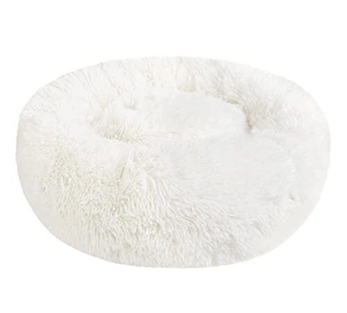 Panier Chien et Chat Moelleux Rond - Coussin Chat et Chien Anti Stress Apaisant en Peluche, Donut Lit Confortable Lavable pour Chat Chien Petit Moyen Taille (S, Beige)