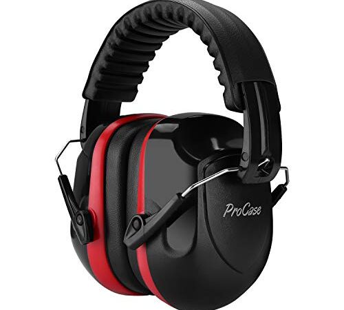 Procase Casque Anti Bruit Pliable Réglable Confortable Adulte, avec Une Atténuation de NRR 28dB, Serre-tête Souple pour Milieu Bruyant ou Stressant-Rouge