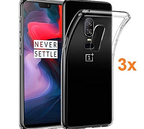 REY [Lot de 3] Coque pour ONEPLUS 6 - One Plus 6, TPU Transparent en Silicone, Ultra Fine 0.33mm