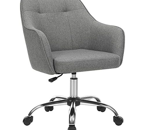 SONGMICS Fauteuil de Bureau, Chaise pivotante Confortable, Siège Ergonomique, réglable en Hauteur, Charge 120 kg, Cadre enacier, Tissu Imitation Lin, pour Bureau, Gris OBG019G01