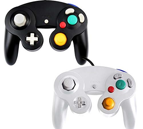 TechKen Manette Classique pour Gamecube, Contrôleur NGC Filaire GC Manette Contrôleur de Jeu Super Smash Bros Controller NGC Gamepad Joypad pour Gamecube Wii U Switch PC (Noir&Blanc)