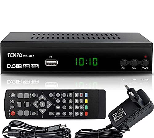 Tempo 4000 Decodeur TNT HD pour TV / Full HD Decodeurs TNT Peritel / HDMI Décodeur, Demodulateur, Recepteur, Boitier, Adaptateur HEVC, Tuner, Noir, tmp4000