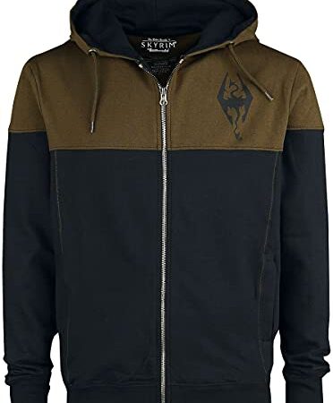 The Elder Scrolls V - Skyrim - Dragonborn Homme Sweat-Shirt zippé à Capuche Noir/Marron L