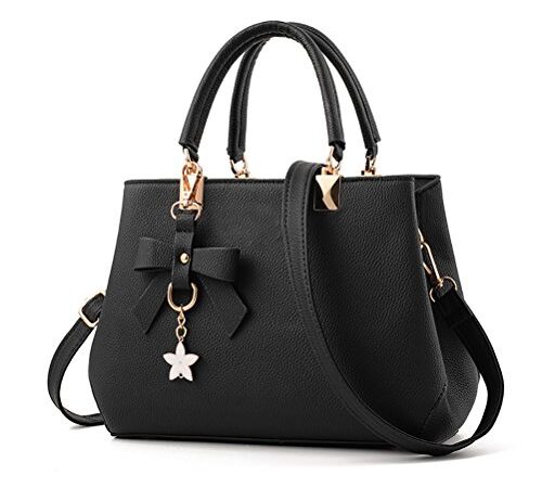 URAQT Sac à Main Femme Bandoulière Sac, Pochette Sac portés Main en PU Cuir pour Les Cours, Noir, Cadeau De La Fête des Mères Noir