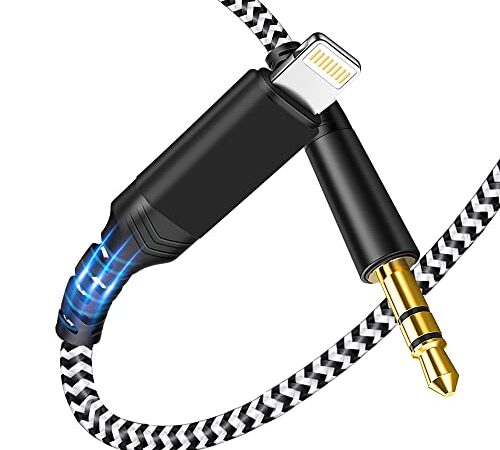 Câble audio auxiliaire de voiture pour iPhone [Certifié MFi] stéréo mâle Adaptateur de Câble Lightning vers prise jack 3,5 mm Haut-parleurs pour iPhone 12/14/14 Plus/13/11/X/XS/XR/8P Home/Autoradio-1M