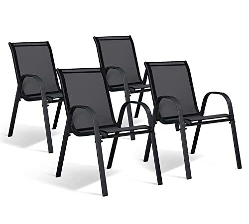 IDMarket Lot de 4 chaises de Jardin LYMA métal et textilène empilables Noires