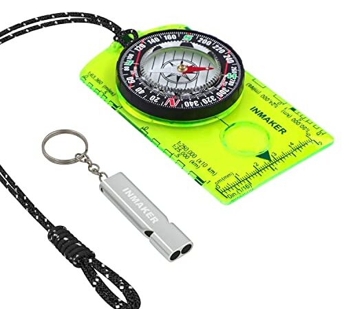 INMAKER Boussole, Boussole Randonnée Bonus Sifflet De Survie, Boussole Lumineuse pour la Survie, L'Orientation, Navigation,Camping, Cadeau pour Enfant ou Les Gens Qui Aiment Activités au Dehors