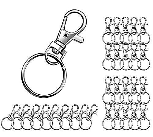 ivencase 30 pcs Porte-clés, Métal Polissage Keychain de Crochets Anneaux Détachables avec Mousquetons Pivotants pour Clés