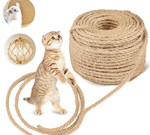 JOYUE Corde en Sisal Naturelle pour Réparation et Remplacement de Chat Scratch Pilier, Arbres à Chat, Rayure Arbre, Chat Rayure Tampon, 6 mm * 15 m, Décoration de Bricolage de Jardin et Maison