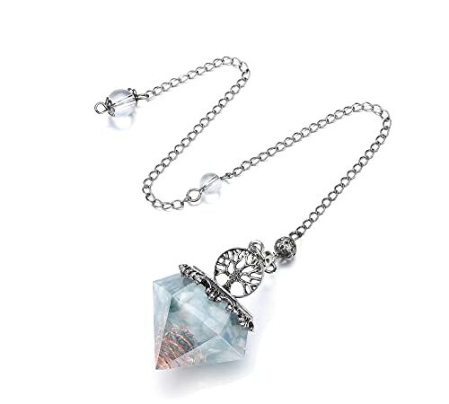 JSDDE Pendule Pierre Divinatoire Arbre de Vie Chakra Pendentif Pendule Cône Hexagonal Résine Pendentif Crista Aigue-marine