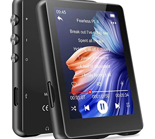 Lecteur MP3 Bluetooth 5.0, MECHEN 2.4" Tactile Baladeur 32Go Numérique Lecteur Musique HiFi Audio USB Sport avec Radio FM Haut-Parleur, Étui en Silicone Inclus, Carte TF Jusqu’à 128Go